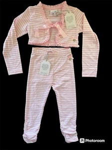 Le Chic NWT Pink/White Stripe Ruffled Crop Top & Ruched Leggings-6 Years (116cm) - Picture 1 of 15