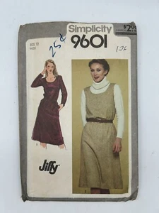 Simplicity 1980 Sew Pattern #9601 Pullover Dress Jumper Size 12 Bust 34 Hip 36 - Picture 1 of 2