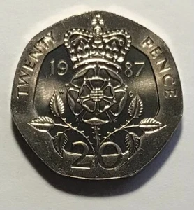 Great Britain 20 Pence 1987 - Tudor Rose - Heptagon - Brilliant Uncirculated - Picture 1 of 3