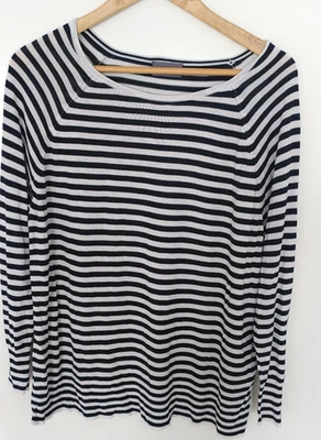 C&A Damen Pullover Yessica Feinstrickpullover Schwarz Weiß Gestreift Gr. L - Bild 1 von 4