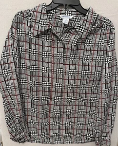 Blusa vintage Ship N Shore blanca y negra pata de gallo talla 14 estilo secretaria - Imagen 1 de 8