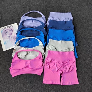 Conjunto de gimnasio sin costuras de 2 piezas para mujer sujetador deportivo y pantalones cortos conjunto de entrenamiento de yoga - Imagen 1 de 25