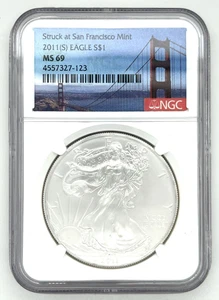 2011 (S) 1 OZ Plateado Águila S $1 MS69 Pulsado At San Francisco Mint - Imagen 1 de 4