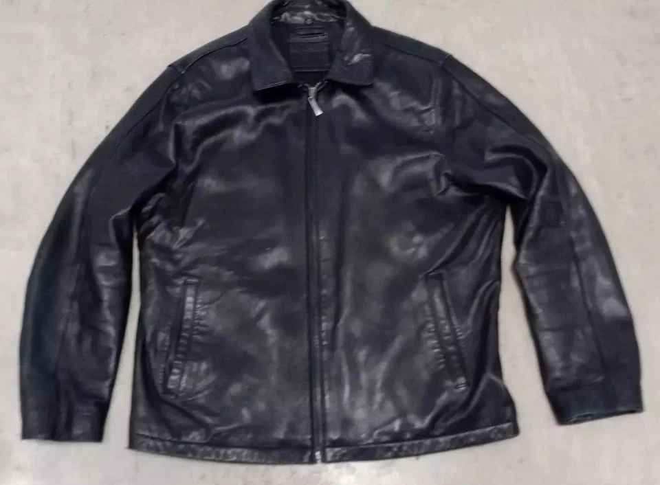 Chaqueta de bombardero Brandini para hombre de piel de cordero con cremallera negra talla XLT  Foto 1 de 4