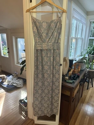 VTG 60S BLUE METALIC BROCADE FLORAL MAXI EVENING PARTY FORMAL GOWN DRESS 2-4 - Image 1 of 4