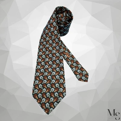 Corbata de seda de diseñador TRUSSARDI verde con estampado de hebilla para hombre Italia 55"-3,8" EXCELENTE ESTADO Foto 1 de 4