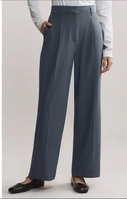 NUEVO CON ETIQUETAS $148 Rhone Pantalón Plisado Cercanías Azul Pizarra, Cintura Alta Talla 2 Foto 1 de 4