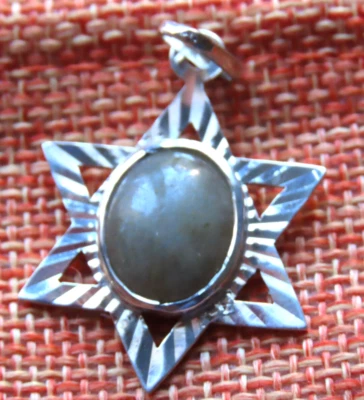 Ciondolo stella di David, argento 925 e agata naturale - Immagine 1 di 4