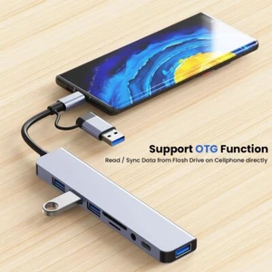 USB-C Hub 8 in 1 Multiport Adapter SD/TF, Audio Docking Station Windows PC Phone - Picture 1 of 6