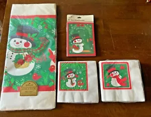 Vintage Hallmark Snowman Christmas Tablecloth, Napkins & Invitations NEW - Picture 1 of 5