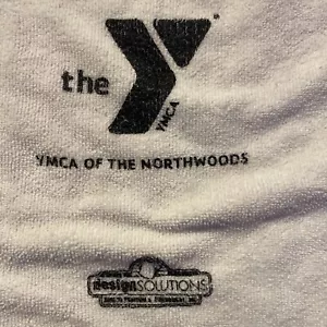 YMCA The Y Towel Golf Of The Northwoods Bowling Sports Advertising 26x15.5 EUC - Picture 1 of 8