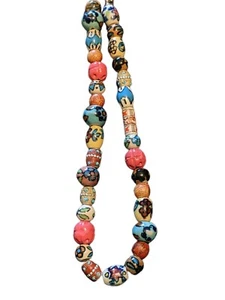 Ceramic Clay Beaded 10" Necklace Adjustable Multicolor Ethnic Boho Eclectic  - Picture 1 of 3