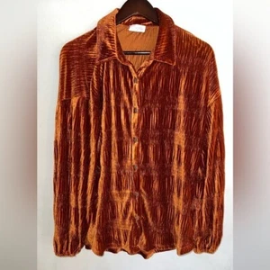 PINK LILY Damen Burnt Orange Samt Gerippt Oversized Button Down Shirt Gr. M - Bild 1 von 5