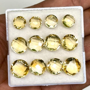 VVS 12 Pcs Natural Citrine 7.7-10.8mm Round Checker Cut Loose Untreated Gems Lot - Picture 1 of 16