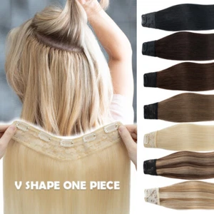 One Piece U-Shape 100% Remy Human Hair Extensions Clip In 3/4 Full Head Weft Icy - Picture 1 of 37