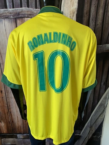 Ronaldinho Yellow & Green Brasil Replica Soccer Jersey Size Large FIFA Cover