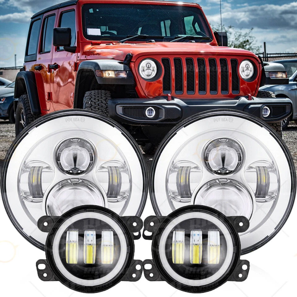 Kit combinado de faros LED redondos de 7" + luces antiniebla de 4" para Jeep Wrangler JK 2007-17 Foto 1 de 4