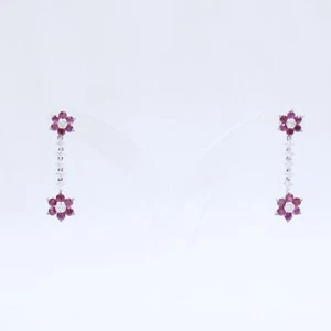 Elegant 2.13 TCW Natural Untreated Ruby & Diamond Floral Earring in 18K Gold - Picture 1 of 8