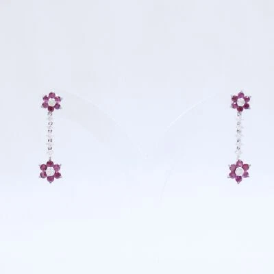 Elegant 2.13 TCW Natural Untreated Ruby & Diamond Floral Earring in 18K Gold - Image 1 of 4