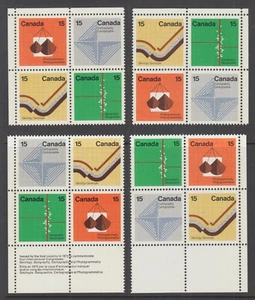 Canada Uni 585b MNH. 1972 15c Earth Sciences, Matched Sheet Corner Blocks, VF - Picture 1 of 1