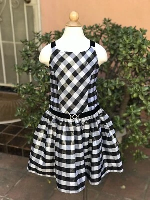 Jona Michelle Party Holiday Dress Girls Size 6 Plaid Fancy Black White Metallic - Image 1 of 4