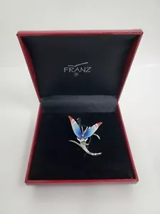 Ciondolo spilla farfalla porcellana e smalto dipinto a mano FRANZ vintage con scatola - Foto 1 di 10