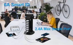 Charging Station for Multiple Devices 40W, Wall Charger Block 5 USB Ports+USB-C - Picture 1 of 8