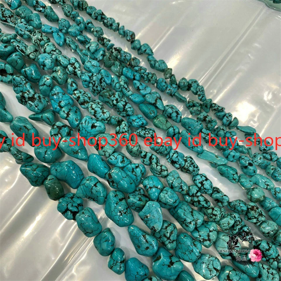 100% натуральный зеленый 8 x 12 мм 15 x 20 мм неправильной бирюзы драгоценных камней россыпью 15'' - Изображение 1 из 4