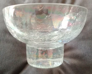 A single small round clear glass crackle sweet trinkets bowl dish H. 3.25 D. 5" - Picture 1 of 24
