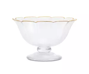 MARTHA STEWART 10 ZOLL GROSSE GLAS GOLDUMRANDETE FUSSIGE OBSTSERVIERSCHALE NEU IM KARTON - Bild 1 von 5