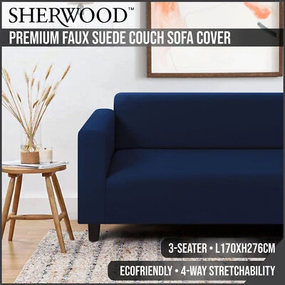 Sherwood Home Premium Stretchy Faux Suede Royal Navy 3 Seater Couch Sofa Cover - image 1 of 4