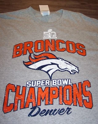 DENVER BRONCOS SUPER BOWL 50 NFL CHAMPIONS FOOTBALL T-Shirt LARGE NEW w/ TAG - Image 1 of 3