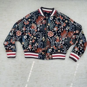 Urban Revivo Bomber Jacket Womens Size 8 Flowers Floral Tiger Black Orange - Foto 1 di 21