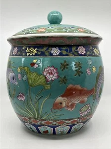 "Frasco de cerámica asiático colorido de 13"" pintado a mano Maitland Smith 1984 vintage" - Imagen 1 de 22