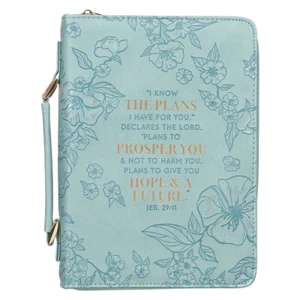 Bible Cover I Know The Plans Jer. 29:11 Teal Faux Leather M 9 1/2x 6 1/4x 1 ½ - Picture 1 of 4