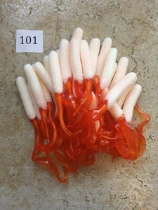 Item#101  24ct 6" white w/orange fire ribbon tail grub, fishing, bait  - Picture 1 of 3