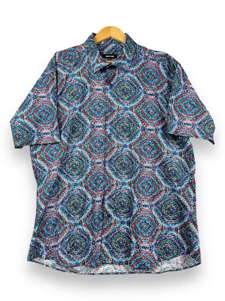 Jared Lang Shirt Mens 3XL Button-Up Shirt Sleeve Cotton Multicolor Print Trippy - Image 1 of 4