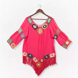 Granny Square Dress Womens One Size Cover Up Coastal Cowgirl Boho 70s Festival - Picture 1 of 23