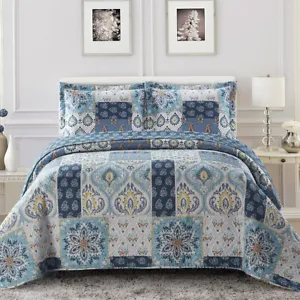 Luxury Modern Bellflower Oversized Bedspread Coverlet Set Reversible Bed Quilt - Picture 1 of 5