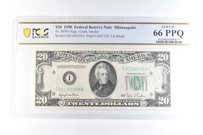 1950 $20 Minneapolis MN FRN Fr#2059-I Gem Unc 66 PPQ PCGS *6060 - Image 1 of 3