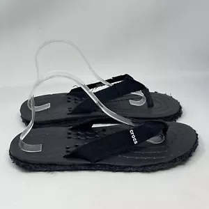 Crocs Melbourne Sandals Mens 10 Womens 12 Black Canvas Flip Flops Thong Comfort - Picture 1 of 15
