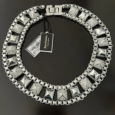 Collar gargantilla Juicy Couture pavé pirámide y caja tono plata eslabones cadena nuevo con etiquetas $248 Foto 1 de 4