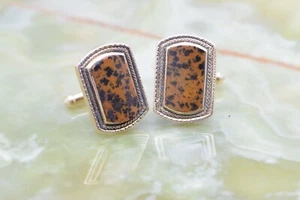 Vintage 14K YG Leopard Stein Manschettenknöpfe drehbar Federrücken um 1960 - Bild 1 von 7