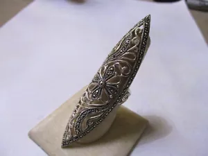 Enorme Anello Argento Sterling da Donna Look Vintage Nuovo Stile Lungo 3 Pollici Taglia 7 - Foto 1 di 6
