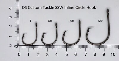 DS CUSTOM TACKLE #1 1/0 2/0 6/0 SSW inline Circle Fishing Hooks 25 Pcs