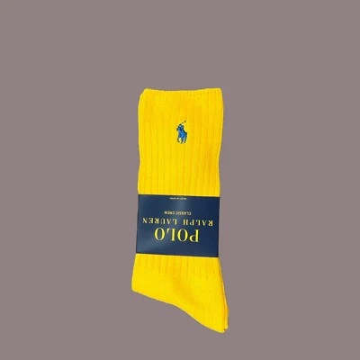 Polo Ralph Lauren Men Yellow with blue pony cotton blend crew socks size 10-13 - Image 1 of 4