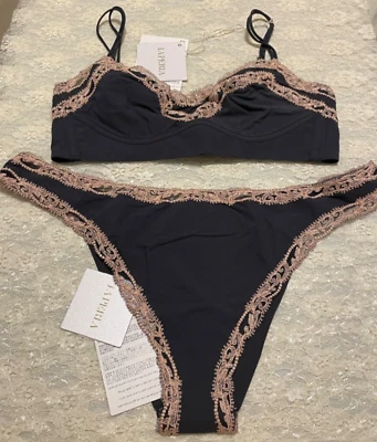 Conjunto Bralette Bralette Bralette Brasileño Motivo Mosaico La Perla 38B XL Gris Oscuro Rosa Foto 1 de 2