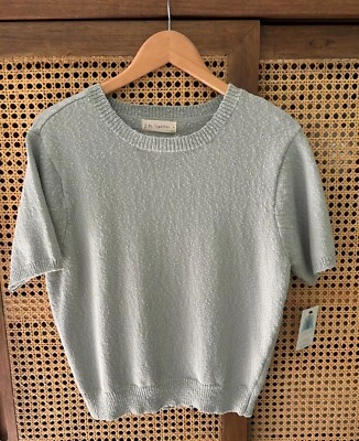 By Together Womens Textured Short Sleeve Cotton Top Sweater Sage Size M NWT - Image 1 of 4