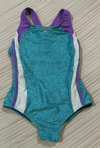 Speedo Purple & Green Mesh One Piece Swimsuit, Size 14 - Picture 1 of 2