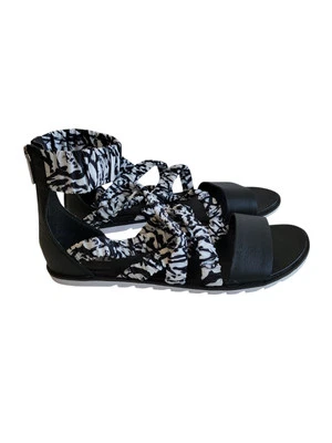 Sandalias SOREL Damas Talla 10 Ella II Correa al Tobillo Blanco Negro Cebra Rayas Zapatos Foto 1 de 4